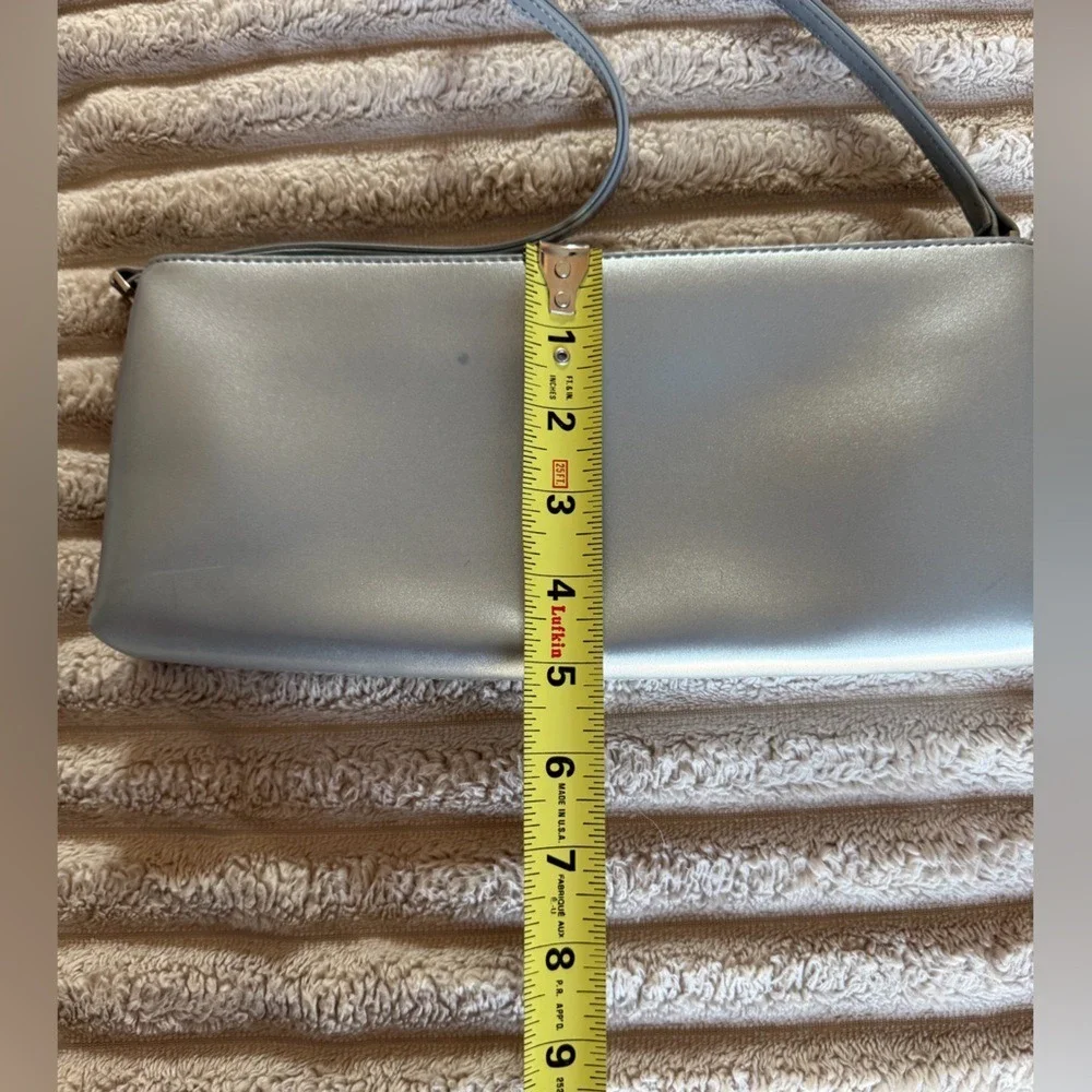 Antonio Melani Silver Metallic Leather Shoulder Bag Crossbody Rectangular Clutch